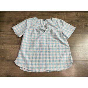 Womens Eddie Bauer short sleeve checkered blouse blue cotton‎ blend size M